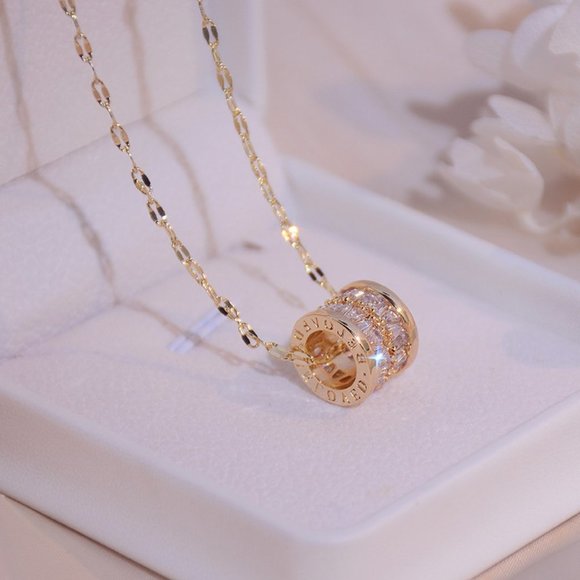 NEW 14K Gold Plated Baguette Diamond Geometric Pendant Necklace - Picture 3 of 8